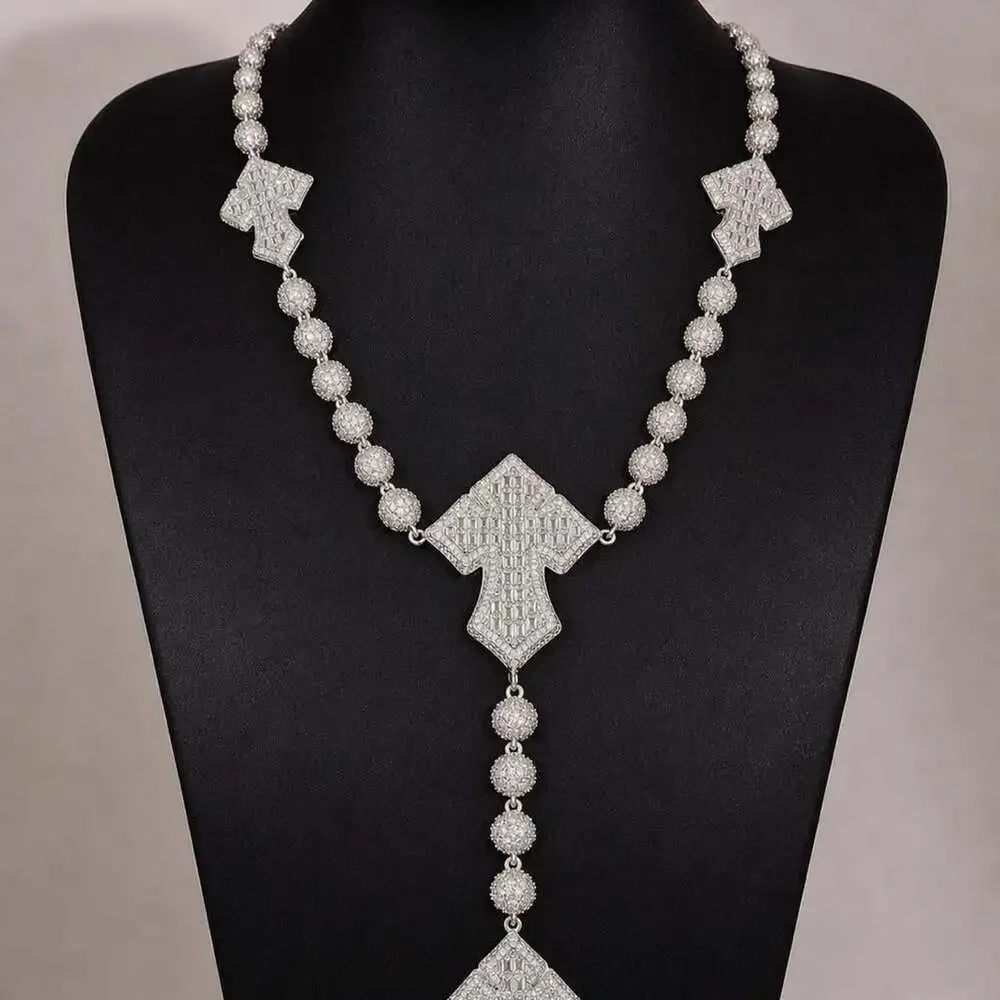 Silver Triple Cross Rosary Necklace 5 Ab 7